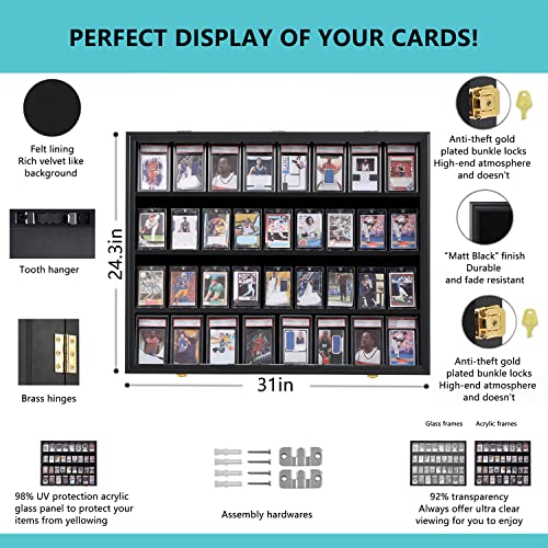 VERANI Baseball Card Display Case - 35 Graded Sports Card Display Frame - Holds Sport Cards with UV Protection Clear View Lockable Wall Cabinet for Football Basketball Trading Card Vertical - 2Pack