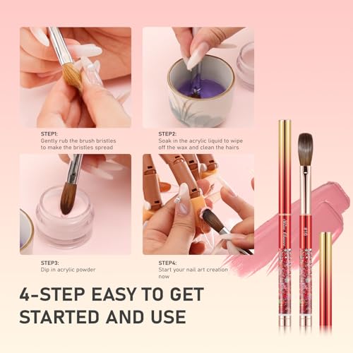 Acrylic Nail Brush Size 10, 100% Real Kolinsky Nail Brush for Acrylic Powder Application, Handmade Women Manicure Nail Extension Tool for Professional DIY Home Salon and Beginner