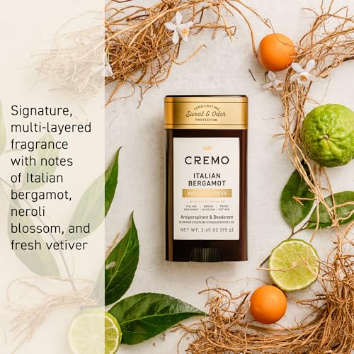 Cremo Italian Bergamot Antiperspirant & Deodorant for Men, 48-hour Sweat and Odor Protection, 2.65oz