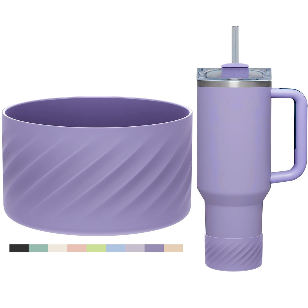Affute Protective Silicone Boot for Stanley Quencher H2.0 40 oz & IceFlow Flip 20 oz 30 oz and hydroflask 12-24 oz, Anti-Slip Bottle Bottom Sleeve Cover (Lavender)