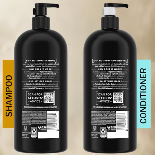 TRESemmé Shampoo & Conditioner Set Rich Moisture with Hyaluronic Infusion - Hair Care to Restore, Softness, Replenish Moisture & detangle - 39 oz. ea with Pump