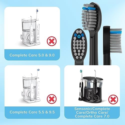 6 Pack Replacement Flossing Toothbrush Heads for Waterpik Sonic Fusion - Compatible with SF-01/SF-02/SF-03/SF-04 - Black with Caps