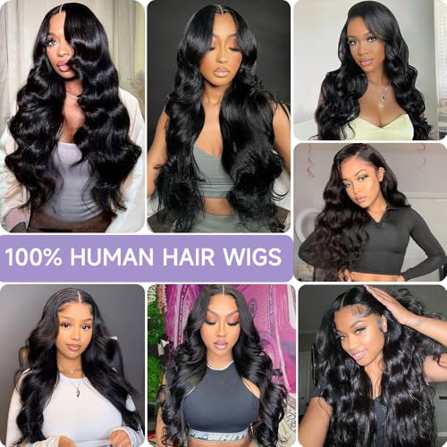 32 Inch Body Wave Lace Front Wigs Human Hair Pre Plucked With Bleached Knots 13x6 HD Lace Frontal Human Hair Wigs 200 Density Natural Color Human Hair Wig Glueless Wigs Human Hair
