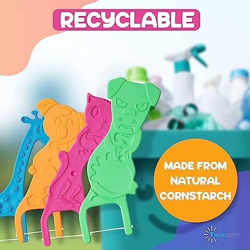 Biodegradable Kids Flossers - 200 Pack, Natural, Fluoride Free, Animal Kids Dental Floss Sticks - Mild Orange