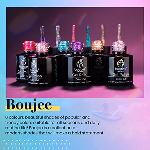 Beetles Glitter Gel Polish, 6 Pcs Pink Silver Platinum Gel Polish Kit Soak off Uv Lamp Shimmer Purple Pink Green Gold Glitter Nail Polish Kit Holiday Gift Design for Party
