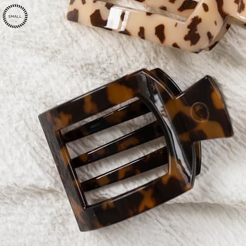 TELETIES - Medium Flat Square Clip - For Lying Down, Yoga, Driving & More - Strong Grip, Bendable Teeth, Comfortable Curved Design - Ideal for Medium Hair - Core Collection - Tortoise