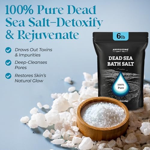 Aromasong Dead Sea Salt Bath Soak 6 Lbs. Bulk Pack – 100% Natural Dead Sea Salts for Soaking, Relaxation, and Detoxification of Skin, Dead Sea Salts for Bath to Rejuvenate and Refresh.