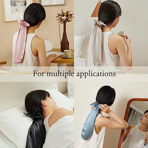 LILYSILK 100% Silk Bonnet for Sleeping & Daily Usage, 2-in-1 Silk Hair Ties with Silk Scrunchies for Long and Curly Hair Elastic Adjustable for Women Ladies and Girls Black