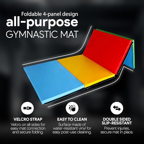 BalanceFrom All Purpose 4'x10'x2" Extra Thick High Density Anti Tear Gymnastics Gym Folding Exercise Aerobics Mats, Multi-Color