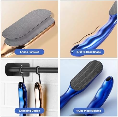 2PCS Veinsgrain Veins Grain Foot File, Professional Foot Care Tools, Nano Glass Foot File with Non-Slip Ergonomic Handle Feet Massage Tool (Gold+Blue)