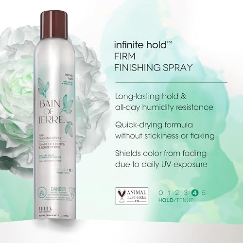 Bain de Terre Infinite Hold Firm Finishing Spray, Lasting Control & Shine, Heat & Humidity Protection with Argan & Monoi Oils, Paraben-Free, Color-Safe, Vegan, 9.1 Fl Oz
