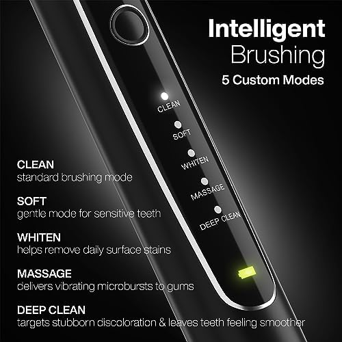 Aquasonic Black Series PRO – Ultra-Whitening Electric Toothbrush – 5 Modes & Smart Timers – Premium Travel Case & 6 Proflex Brush Heads – ADA Accepted Toothbrush