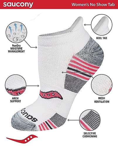Saucony Women's RunDry Performance 8, 16 Heel Tab Athletic Socks, S-L, Grey Fashion (8 Pairs), Small
