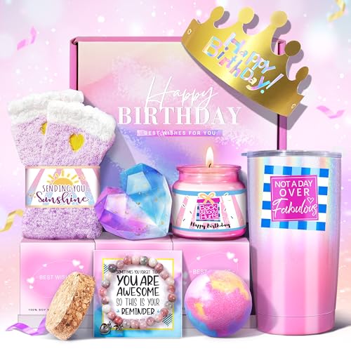 Birthday Gifts for Women, Happy Birthday Gifts Basket, Not A Day Over Fabulous Tumbler Gift Set, Gift Baskets for Her, Wife, Sister, Mom, Bestie, Coworker, Daughter
