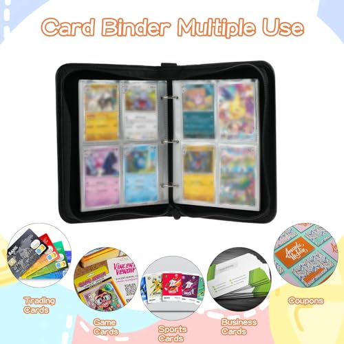 MaoKea Card Binder For Card 4-Pocket Sleeves with 440 Cards Holder,Game Collection Binder Card Holder Of Fit for TCGcard album,game card Yugioh Trading Sports Cards (Purple and black)