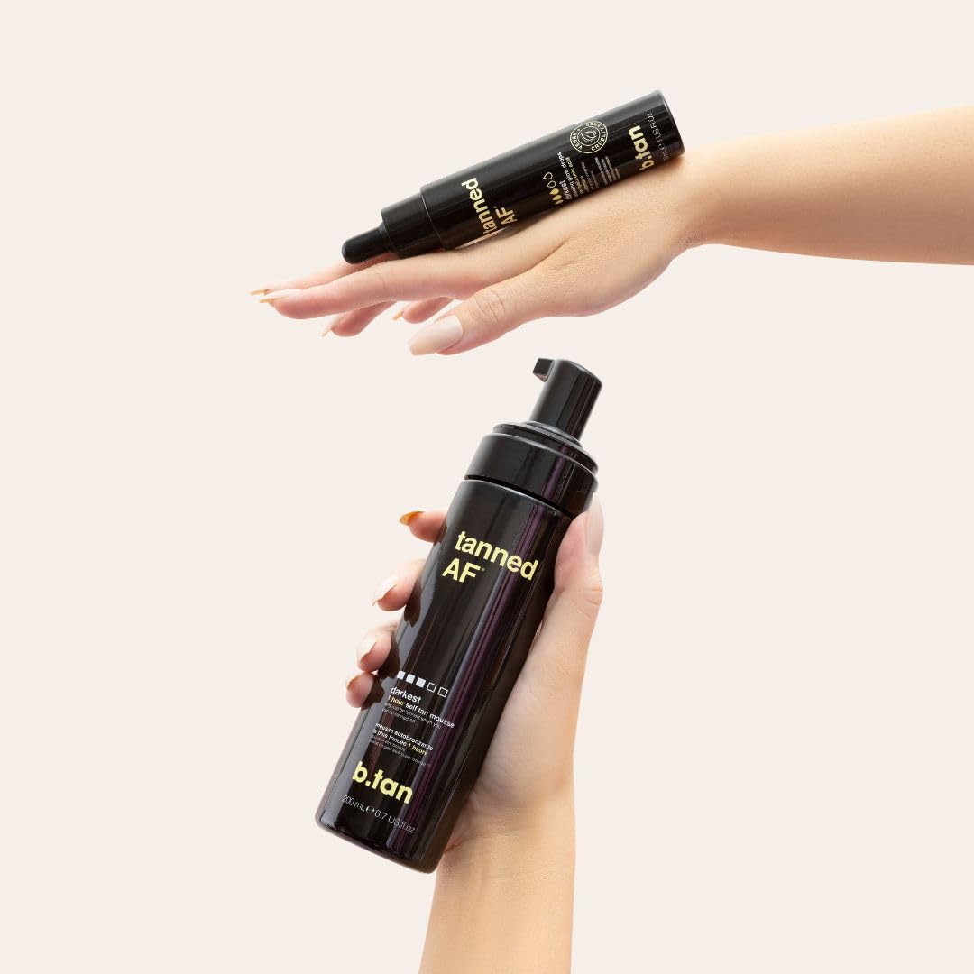 b.tan Dark Self Tanner Mousse – 1 Hour Express Sunless Tanning Foam | Vegan, Ultra Dark Glow, 6.7 Fl Oz