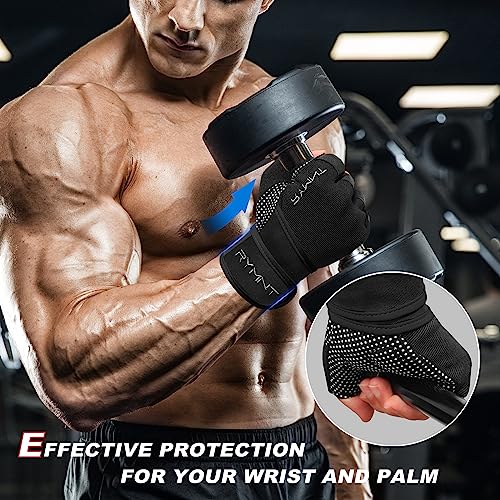 RYMNT Workout Gloves with Wrist Wrap Support, Weight Lifting Gloves with Full Palm Protection & Extra Grip for Men Women Gym Exercise, Cross Training, Weightlifting, Pull ups,Aron Black-S