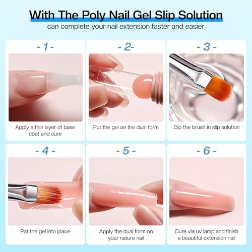 Morovan Slip Solution Poly Gel Big 8Oz 240ML Extension Nail Gel Slip Solution With Brush Anti-stick Gel Liquid Solution Bottle Cap as A Cup Poly Gel Solution Liquid Easy DIY Gel Solution at Home