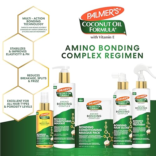 Palmer's Amino Bonding Complex Hair Mask, Intense Conditioning Masque Pack with Coconut Oil & Vitamin E, Heat Protectant, Anti Frizz, Adds Shine, Protects Hair Growth, All Hair Types, 12 fl. oz bottle