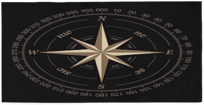 Compass Rose Beach Towel Oversized Quick Dry Beach Blanket Microfiber Sand Free Absorbent Lightweight Artwork Black Bath Towel for Pool Travel Swimming Camping Women Men