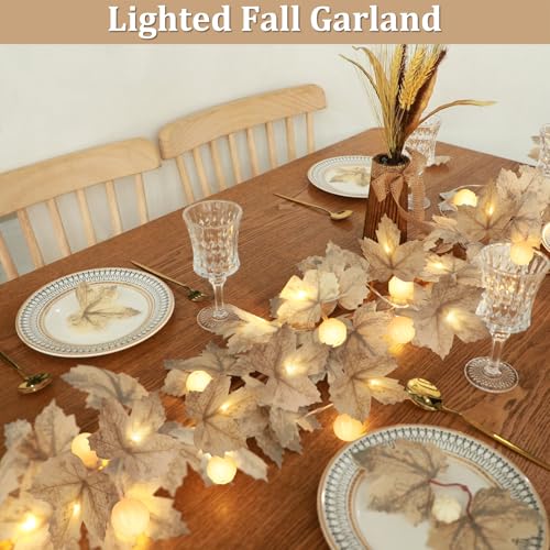 3 Pack 60 LED Fall Decor Garland with 3D Pumpkin Lights Enlarged Maples Leaf 3×10Ft 2-Mode Battery Operated String Light Autumn Fall Decorations for Home Porch Table Centerpiece Mantle Indoor Outdoor