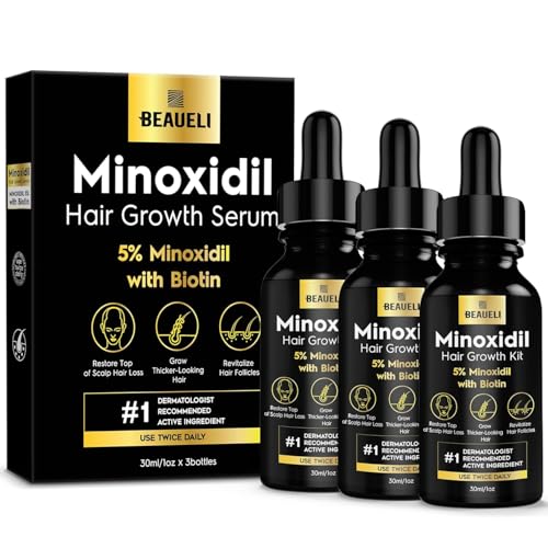 5% Minoxidil Hair Growth for Men and Women: Extra Strength Minoxidil Regrowth Treatment Serum for Thinning Hair Loss to Grow Thicker Fuller Faster 30ml 3Bottles