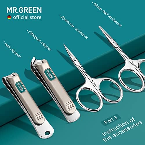MR.GREEN Manicure Set 12 in 1 Full Function Nail Clippers Personal Care Tool Kits Stainless Steel Pedicure Sets with Leather Case Idea Gift (12Pcs Set) Brown