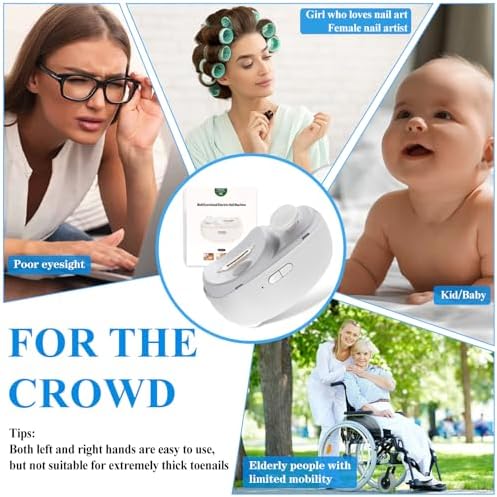 3-in-1 Electric Nail Clippers, Upgrade Electric Nail Clippers for Seniors or Babys, Automatic Electric Polishing Nail Clipper with Collector, Electric Nail Trimmer Gift for Your Loves (Cream-White)