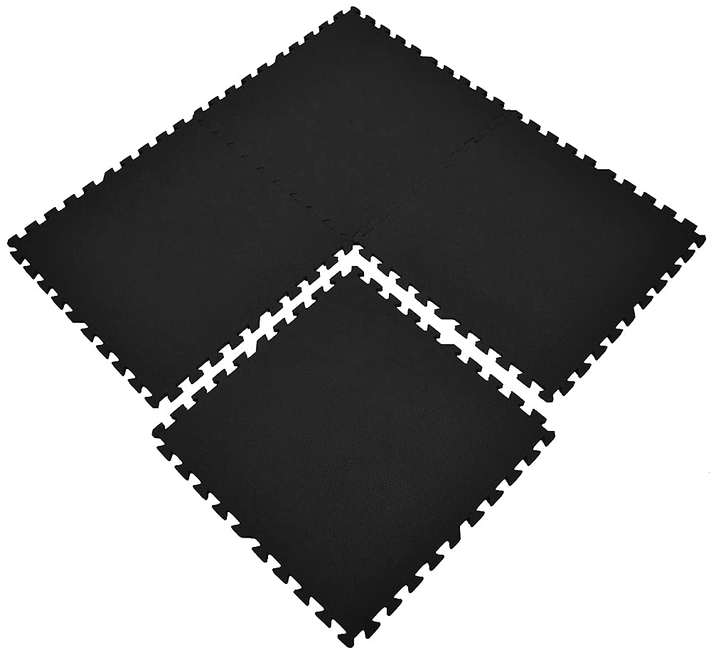 Xspec 3/8" Thick 100 sq. ft. (25 pcs) Gym EVA Foam Floor Mats (24" x 24") | T Pattern, Black