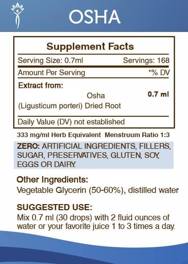 Secrets of the Tribe OSHA Tincture Alcohol-Free Liquid Extract, Responsibly farmed OSHA (Ligusticum porteri) Dried Root (2x4 FL OZ)