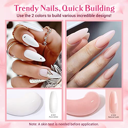 Modelones Poly Nail Gel Kit Builder Extension Gel Nude White French Colors with Nail Lamp Slip Solution Rhinestone Manicure Complete Kit DIY Art Design Beginner Gift