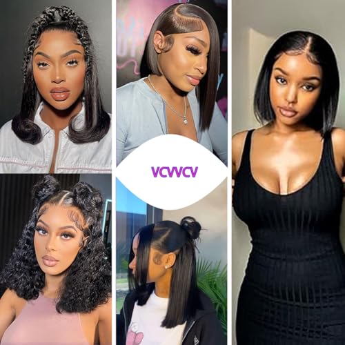 Bob Wig Human Hair 13x6 Hd Lace Front Human Hair Wigs For Black Women Glueless Lace Front Wigs Pre Plucked Pre Cut 180% Density Black Short Straight Bob Wig 10 Inch