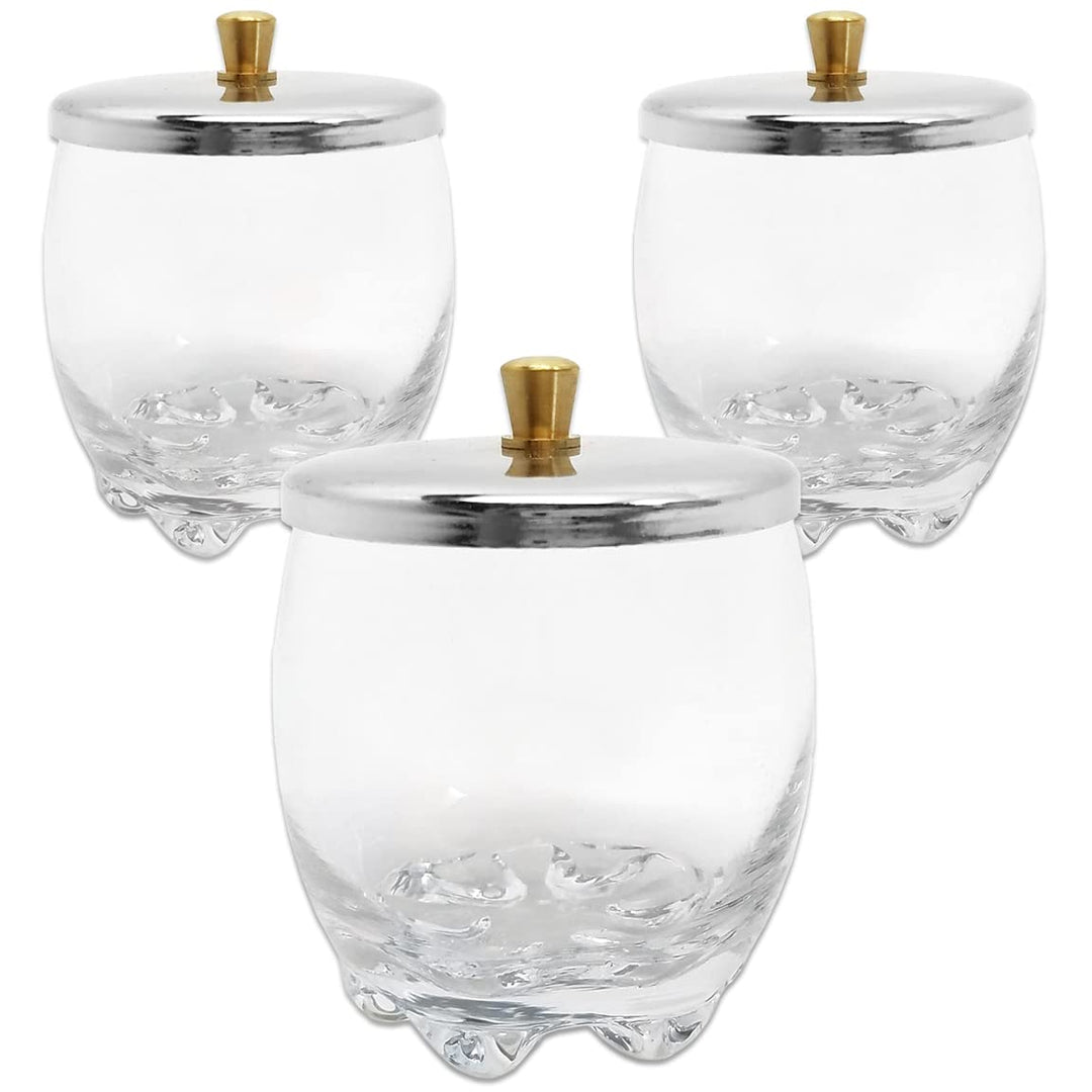 Beauticom Crystal Glass Dappen Dish For Acrylic Nail Dip Powder, Monomer, And Nail Polish Remover (Round Shape W/Stainless Steel