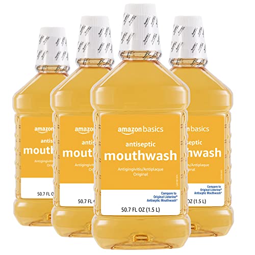 Amazon Basics Antiseptic Mouthwash, Original Flavor, 1.5 Liter, 50.7 ounce (Pack of 4) (Previously Solimo)