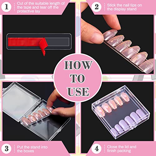 66 Pcs Artificial Nail Storage Box and Nail Art Display Stand Holder Set, 15 Plastic False Nail Packaging Boxes 50 Clear Press on Nail Stand with 5 M Double Sided Tape for Acrylic Nails Practice Salon