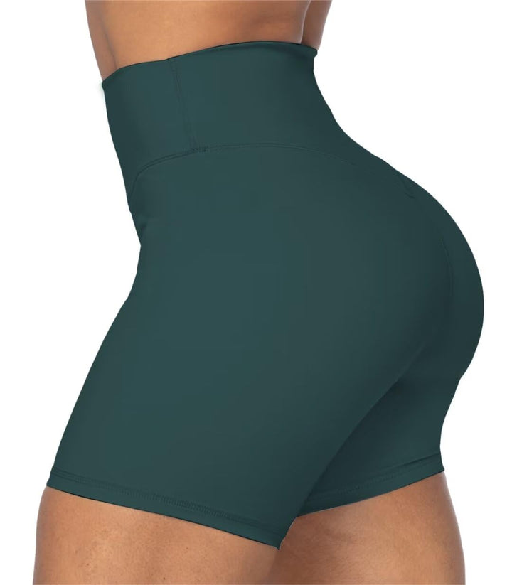 Sunzel No Front Seam High Waist Biker Shorts for Women, Squat Proof Yoga Workout Gym Bike Shorts 5" Inseam Jasper Green X-Small