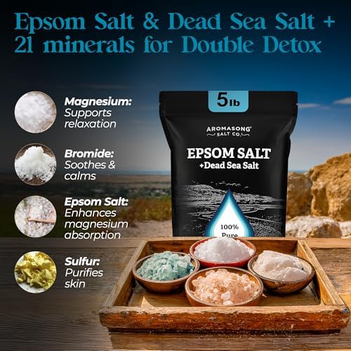 Aromasong Epsom Salt with Dead Sea Salt for Soaking - Bulk 5 Lb - 100% Pure Bath Salt, Foot & Muscle Soak