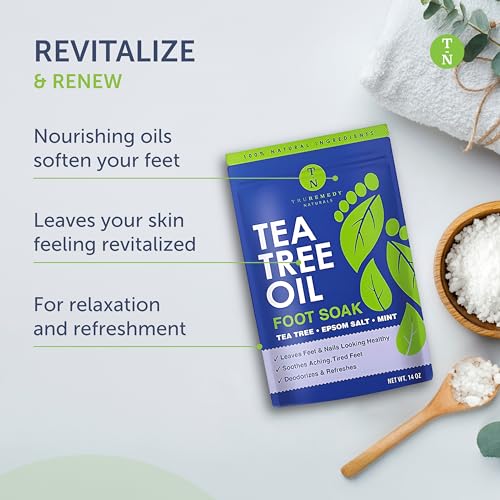14oz Tea Tree Oil Foot Soak with Epsom Salt and Mint by Truremedy Naturals - Foot Soaking Salts for Dry and Tired Feet - Gently Exfoliates and Refreshes Feet for Soft, Supple Skin