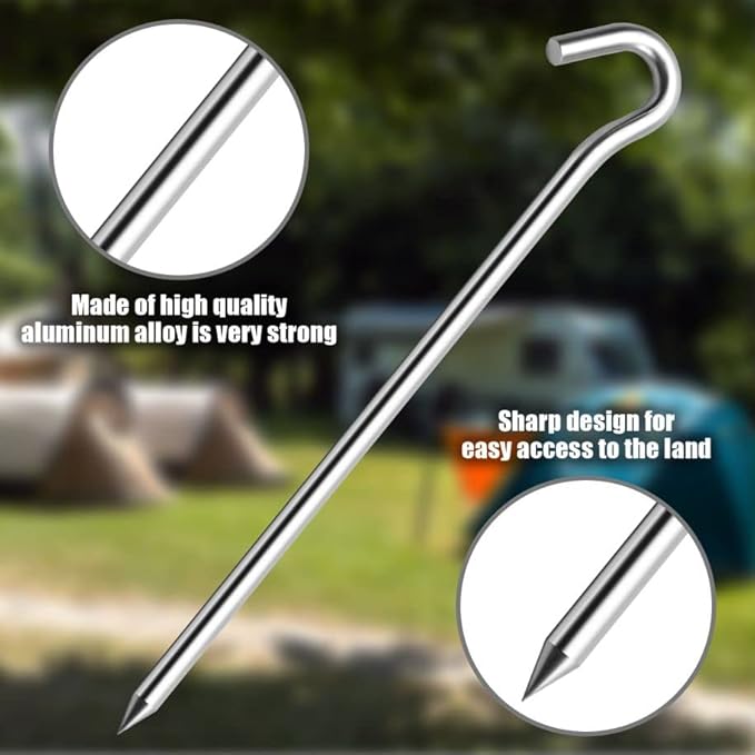 20PCS Aluminum Tent Stakes Pegs with Hooks, Camping Tent Stakes for Outdoor Travel, Professional Ground Stakes for Outdoor Camping, Hard and Light Tent Pegs, Specially Designed for Camping