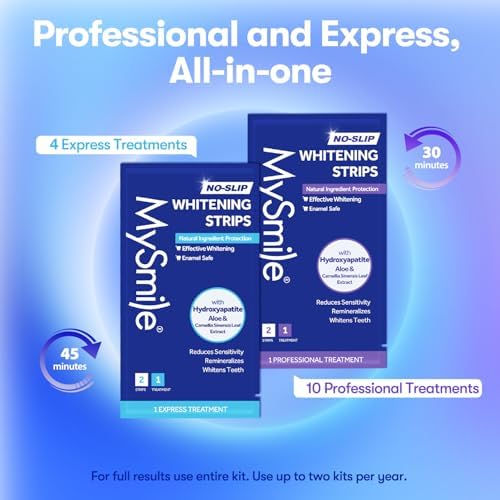 MySmile Teeth Whitening Strips 14 Treatments Kit, Hydroxyapatite-Infuse White Strips, Non-Sensitive Teeth Whitening with Soothing Natural Ingredients, Enamel-Safe, Residue-Free, Non-Slip(28 Count)