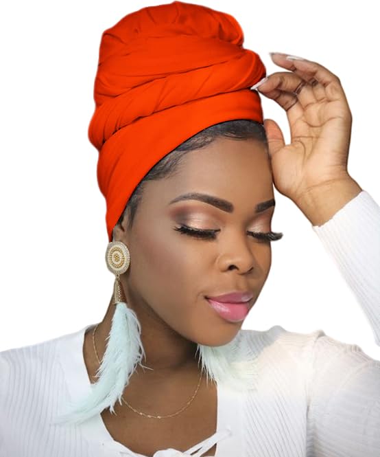 Ftoronaly Head Wraps for Black Women Hijab Scarves Large Muslim Headwraps Stretch Hair Wraps Headband Orange