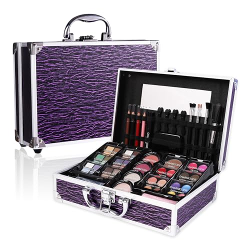 Makeup Kit for Teen Girls & Women Full Kit, Beauty Train Case with Starter Cosmetic Set, Make Up Christmas Gift Box with Eyeshadow,Lipgloss,Highlighter,Blush,Lip&Eye Pencils,Brush & More(Purple)
