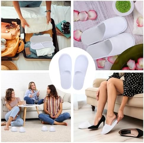 Aneco 6 Pairs Spa Slippers Disposable Closed Toe Slippers White Fluffy Guests Slippers for Home, Hotel Use