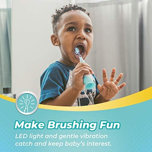 Papablic Toddler Sonic Electric Toothbrush Kids for Ages 1-3 Years, Baby Electric Toothbrush with Cute Dino Cover and Smart LED Timer, 4 Brush Heads (Debby)