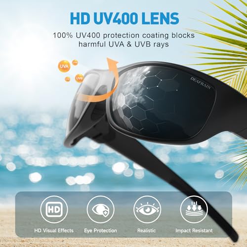DEAFRAIN Polarized Sports Sunglasses for Men Women Fishing Driving Cycling Running Baseball Golf Black Glasses UV Protection
