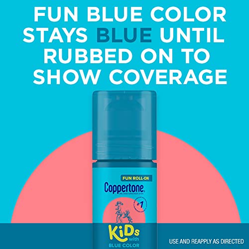 Coppertone Kids Roll On Sunscreen Lotion SPF 50, Tear Free Kids Sunscreen with Blue Color and Zinc Oxide Sun Protection, 2.5 Fl Oz Tube