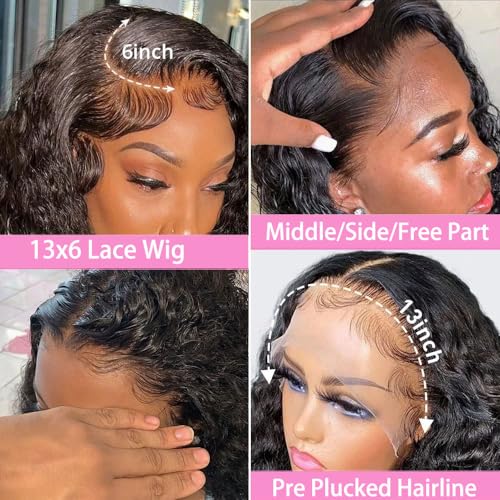 13x6 Deep Wave Lace Front Wigs Human Hair 180 Density, 30 Inch Curly Lace Frontal Wig Human Hair Pre Plucked with Baby Hair (30inch, 13x6 Curly Wig)