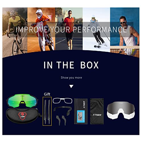 X-TIGER Polarized Sports Sunglasses with 5 Interchangeable Lenses,Mens Womens Cycling Bike Glasses,Baseball Running Fishing Golf Driving Sunglasses