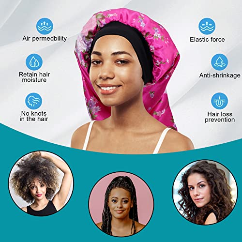 3 Pcs Long Satin Bonnet Sleep Cap,Extra Long Bonnet for Braids,Comfortable Braid Bonnet for Sleeping,Silk Bonnet for Women Dreadlocks,Long Hair,Soft Elastic Band (Black, Green, Red)