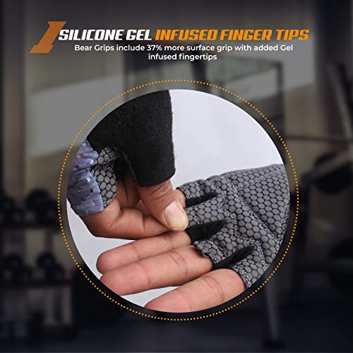Bear Grips Weight Lifting Gloves for Men & Women | Half Finger Lifting Gloves | Full Finger Workout Gloves for Men | No Finger Exercise Gloves l Compression Weightlifting Gloves | Gym Gloves for Men